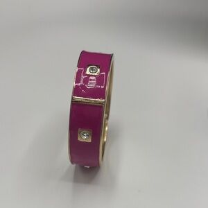 Retro Gold-Tone Pink rhinestone Enamel Hinged bangle Bracelet